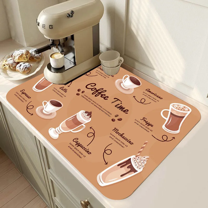 Cross-BordertemuCoffee Printing Bar Mat Drainage Non-Slip Mat Desktop Bar Table Mat Insulation Bowl Placemat Kitchen Sink Mat