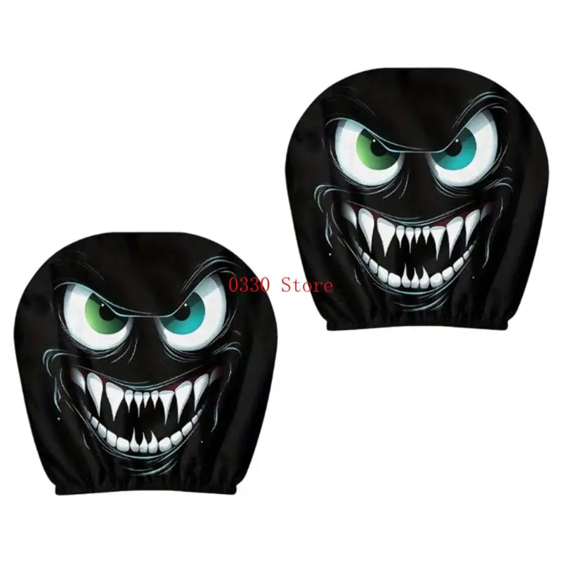 

Halloween Inspired Car Headrest Protectors Soft Materials Universal Design Humorous Spooky Prints For Auto Interior 2pcs