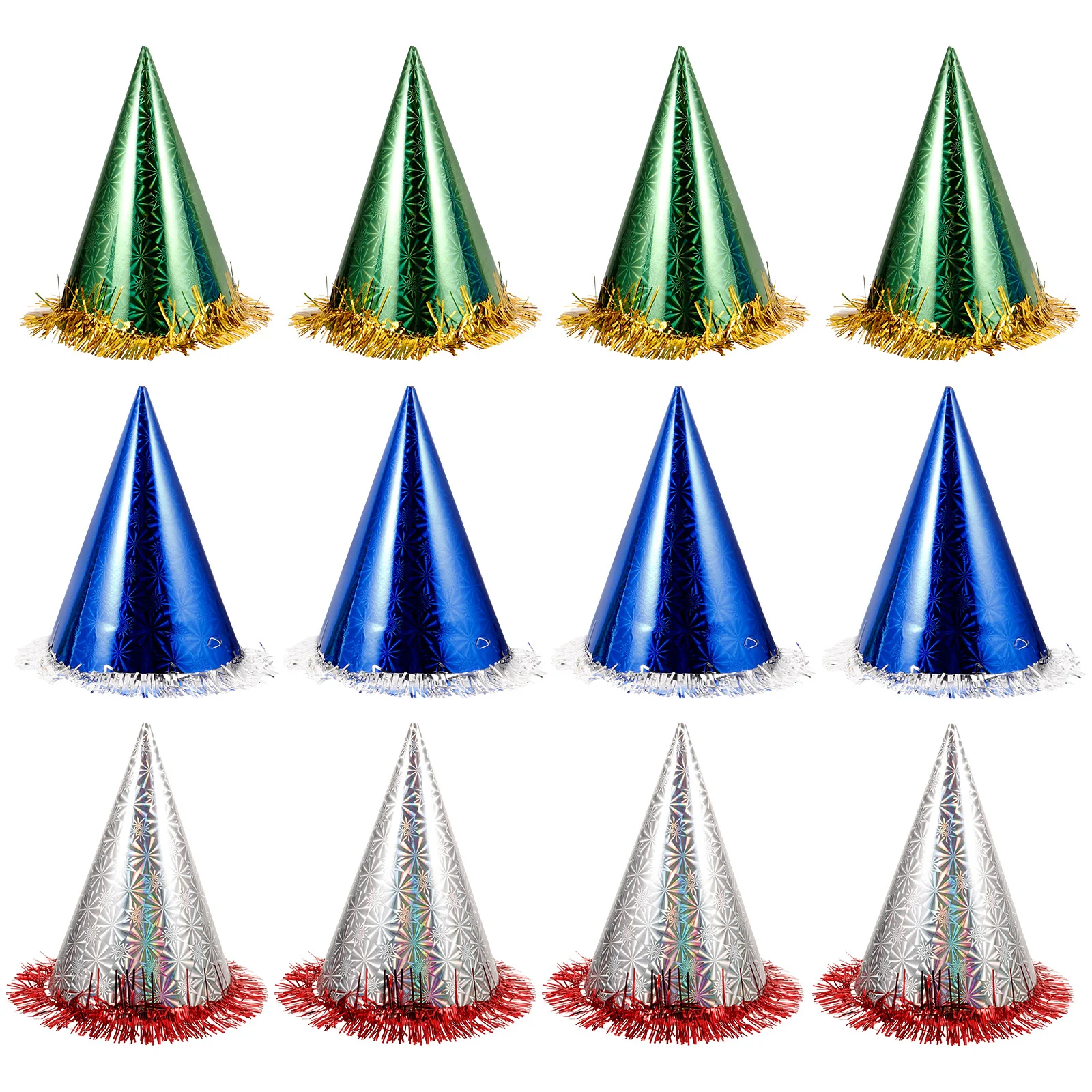

12pcs Triangle Party Hats Lace Trim Glitter Tassel Hard Paper Elastic Comfortable Fit For Birthday Festival Graduation Kids