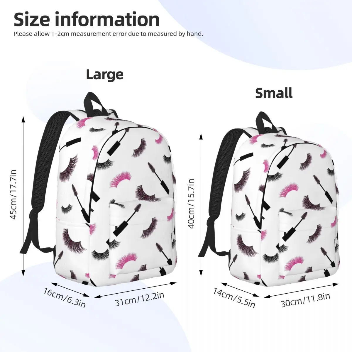 Lashes And Mascara With Pink Glitter Pattern Backpack Student BookBag Children School Bag Laptop Shoulder Bags for Boys Girls