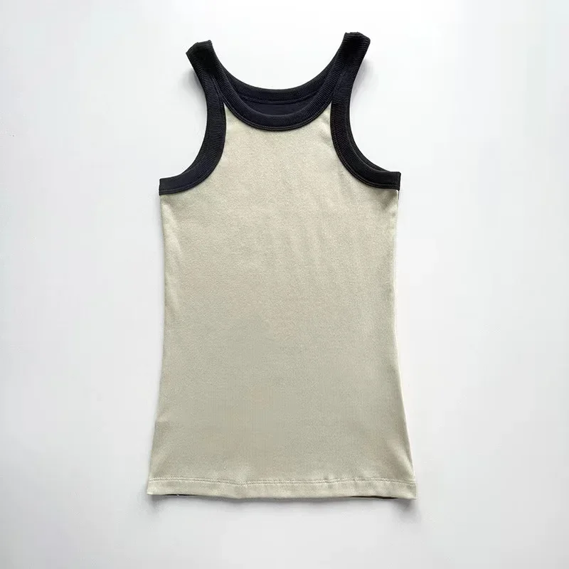 Ribbed Tank Top for Sports, Cotton Thread, Contrast Racerback, Elastic, Slim, Summer, TT, 2024, New