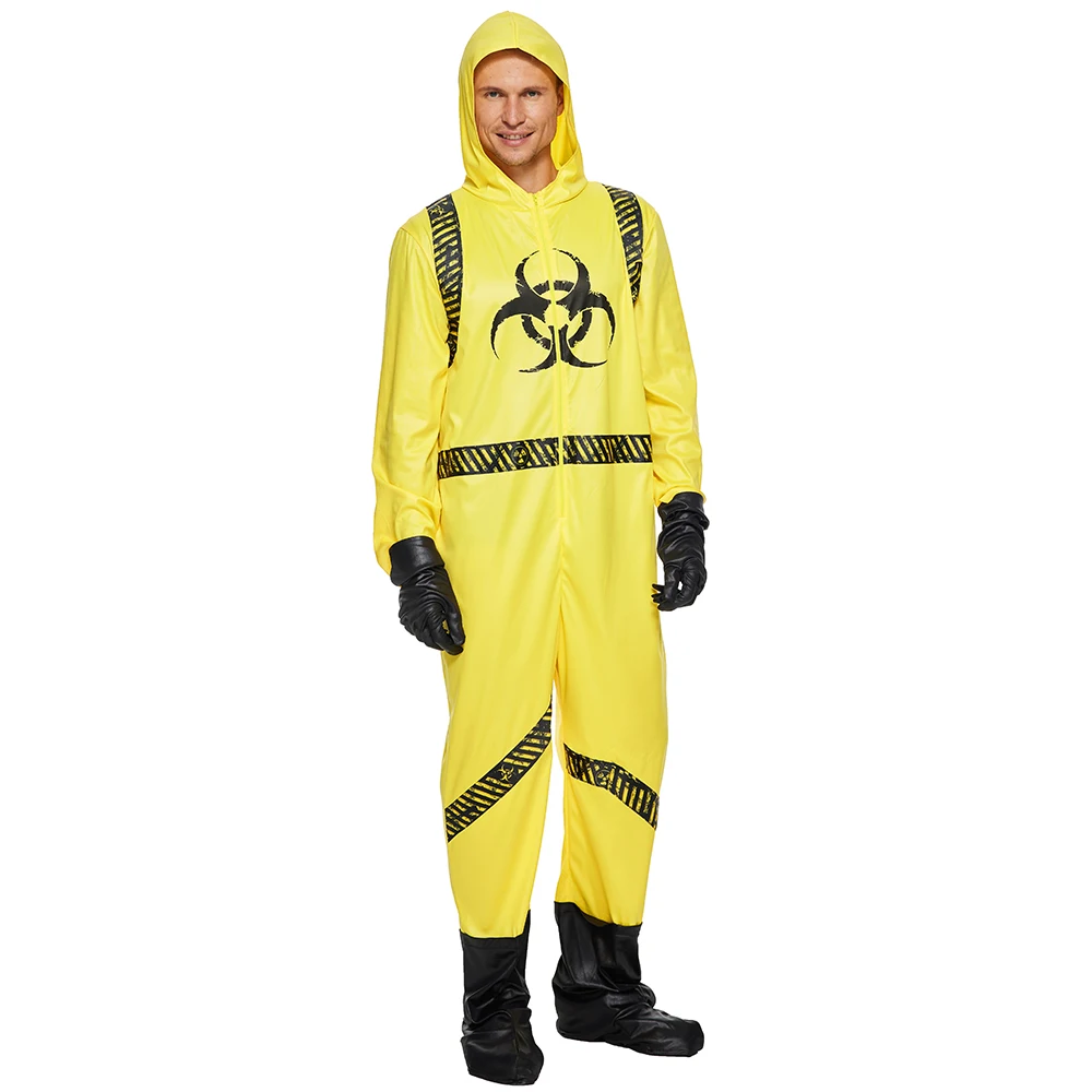 Eraspooky-uniforme Biohazard con máscara de Gas, disfraz de Halloween para adultos, mono amarillo con capucha, fiesta, sala de juegos, Escape, accesorios NPC