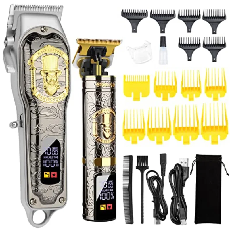 Hair Clippers for Men T-Blade Trimmer Set, Men Professional Cordless Rechargeable Barber Hair Clippers Set with LED Display