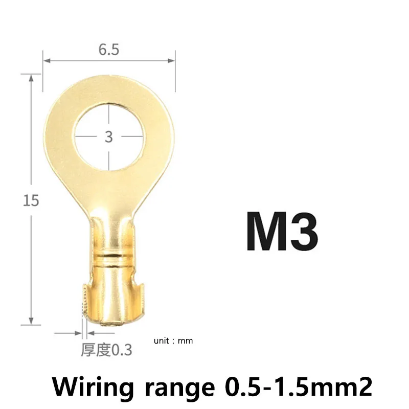 500PCS M3/M4/M5/M6/M8/M10 Ring Lugs Ring Eyes Copper Crimp Terminals Cable Lug Wire Connector Non-insulated Diy Assortment Kit