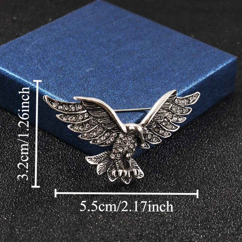 Vintage Eagle Badge Brooches Double Chain Animal Emblem Eagle Wing Pin Men's Suit Pins Accessories