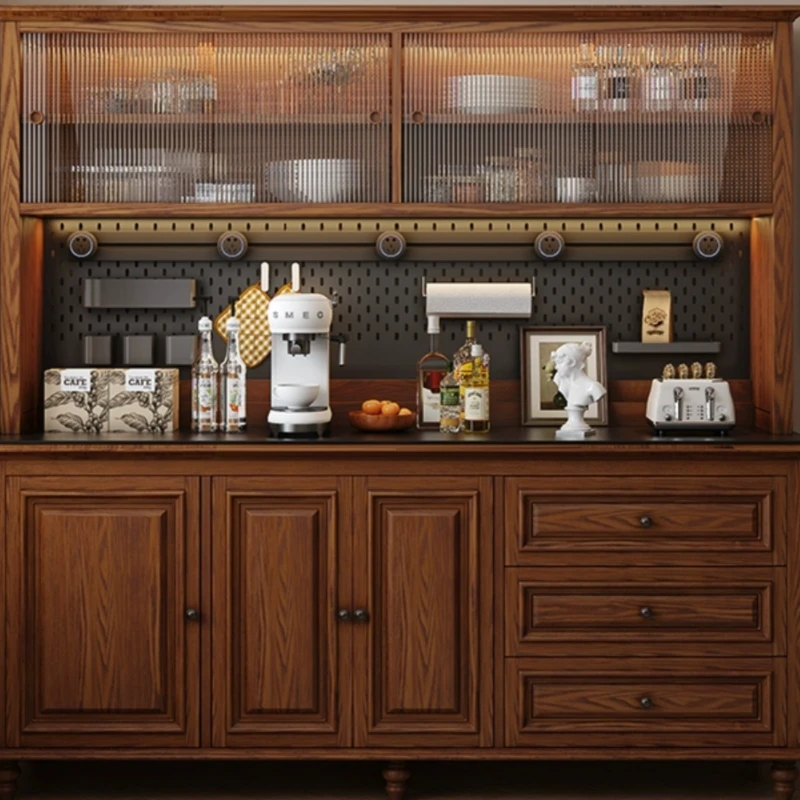 

American solid wood retro wine cabinet, sideboard, living room, wall-to-wall integrated cabinet, upper and lower wine kitchen