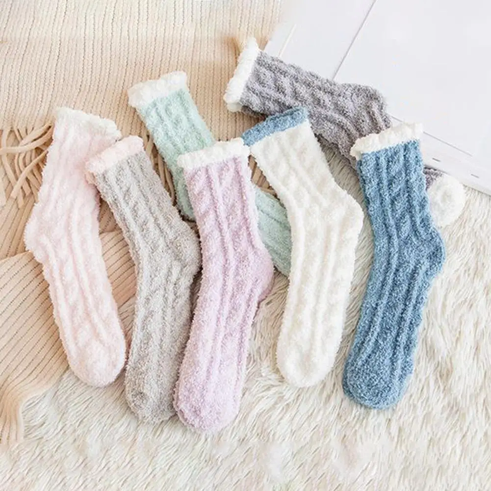 5-paar verdikte koraalfleece sokken voor dames, medium mouw, comfort en warmte, wintersokken, vloersokken