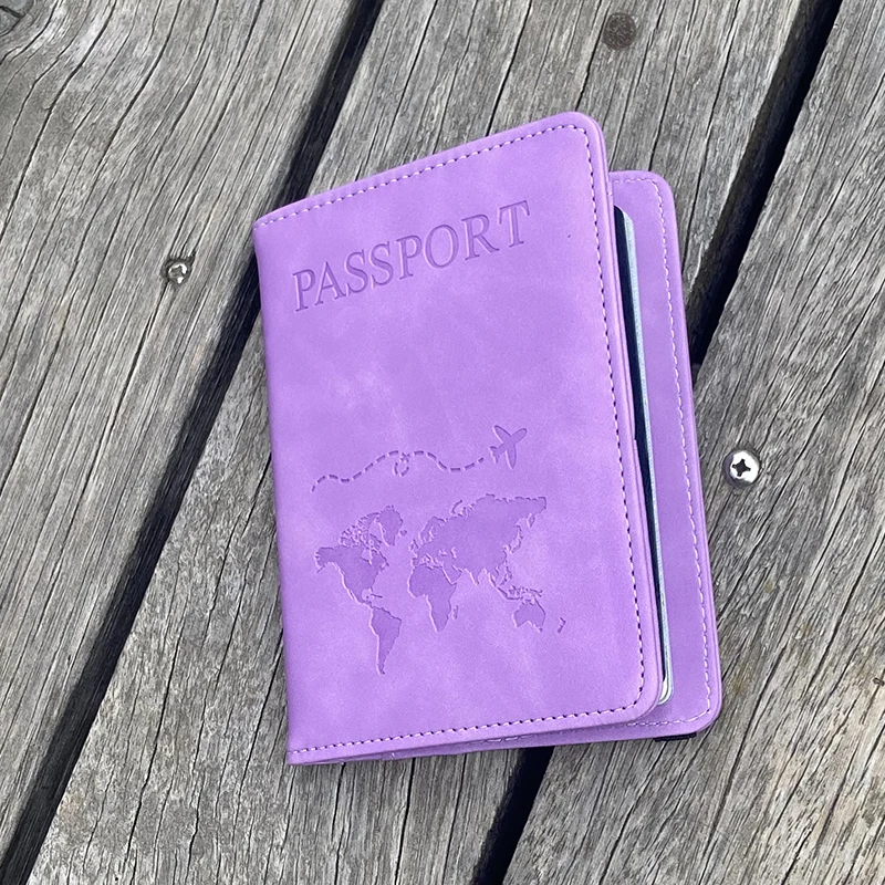 Funda de pasaporte con grabado láser, soporte de pasaporte con mapa del mundo personalizado, banda elástica para documentos funcionales Rfid,