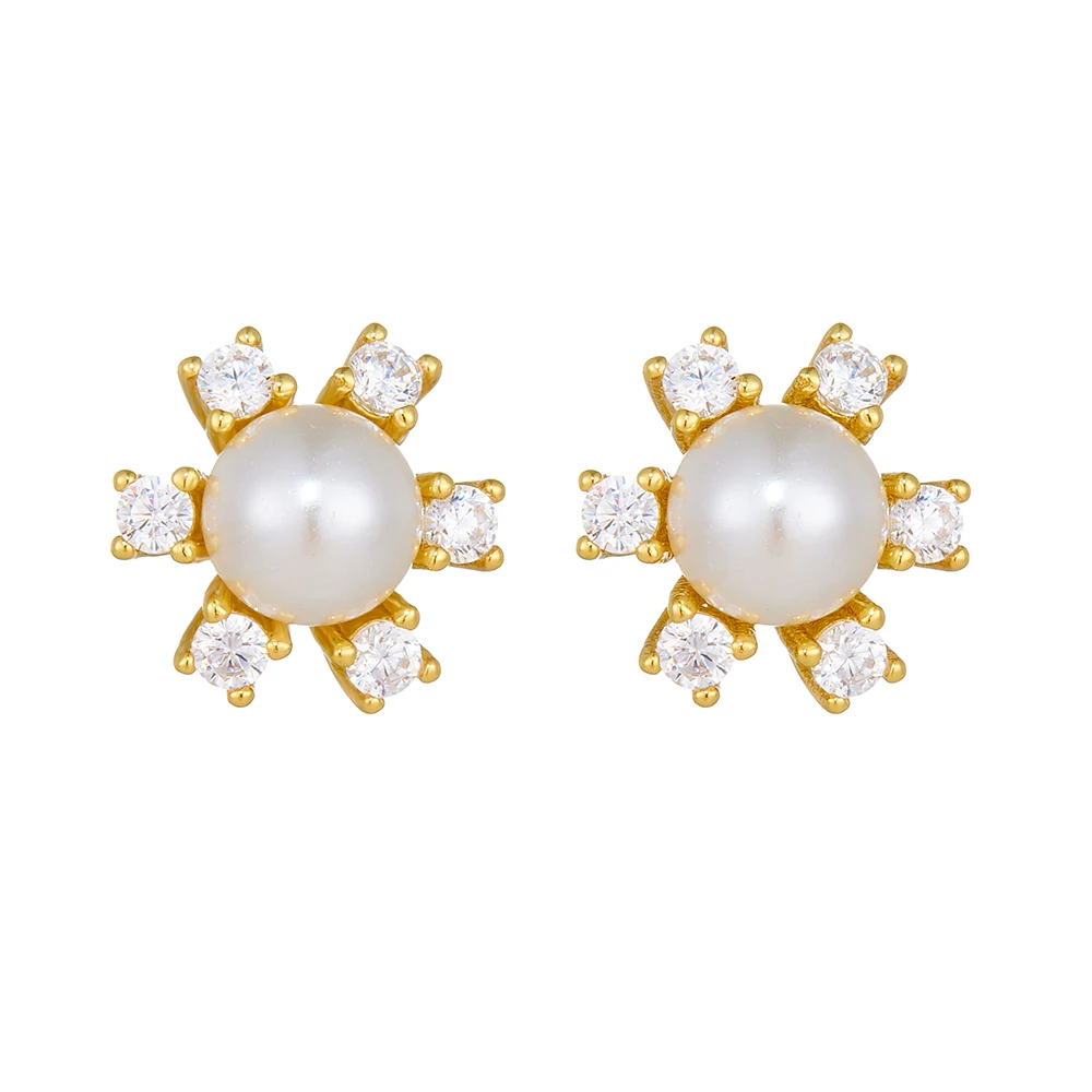 

S925 Sterling Silver Pearl Earrings for Women Elegant Snowflake Zircon Simple INS Style Versatile Autumn Winter Ear Jewelry