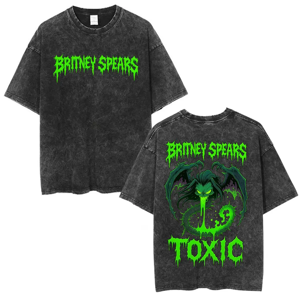 Britney Spears Death Metal Heavy Vintage lavado camiseta hombres mujeres algodón pantalón corto Casual manga camisetas de gran tamaño ropa de calle