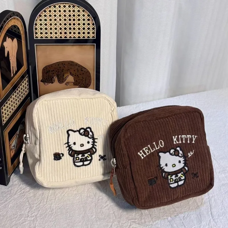 Corduroy Hello Kitty handbag small makeup bag Corduroy makeup bag portable travel storage bag Kawaii women's grooming bag