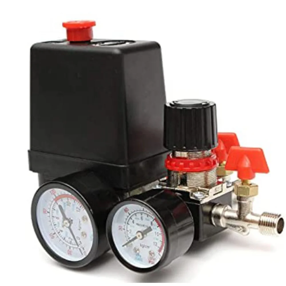 Air Compressor Pressure Control Switch, 90-120 PSI Pressure Switch Manifold Regulator Gauges with Pressure Regulator