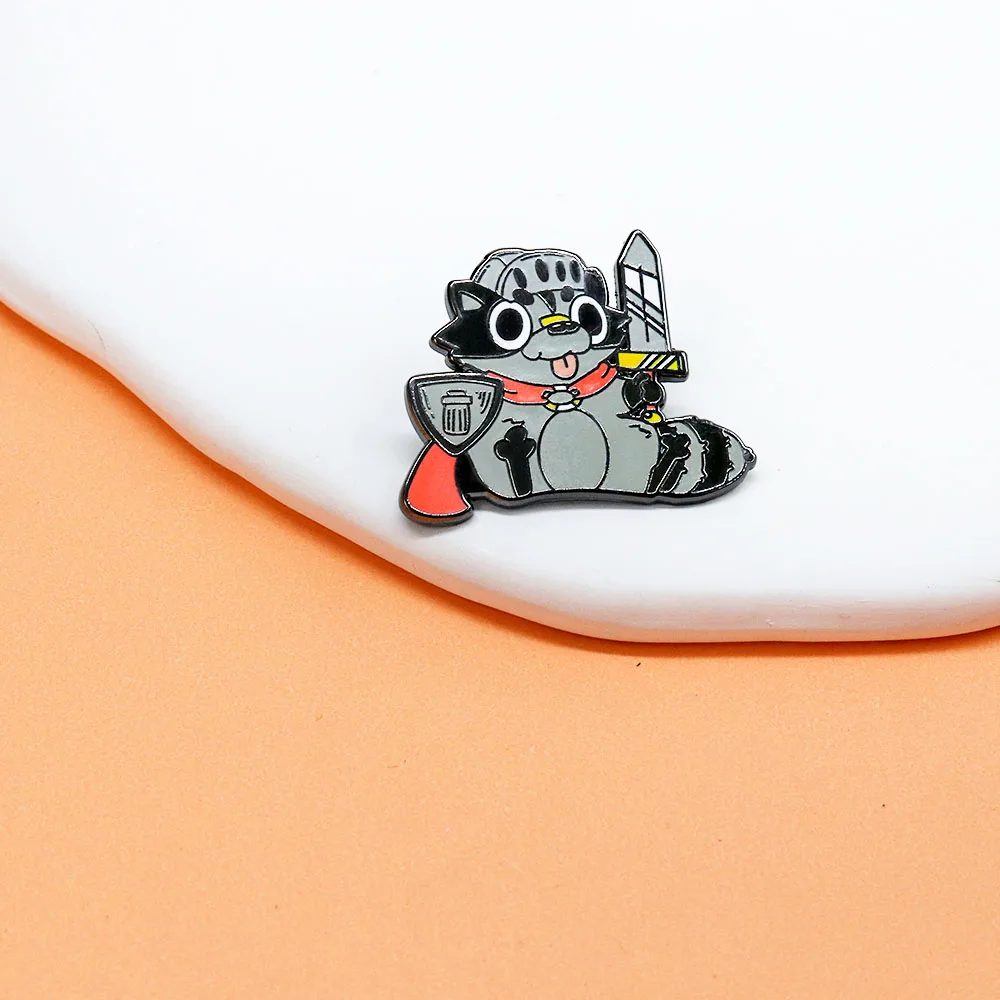 Warrior Raccoon Badge Cute Cartoon Animal Enamel Pin Jewelry Backpack Decorate