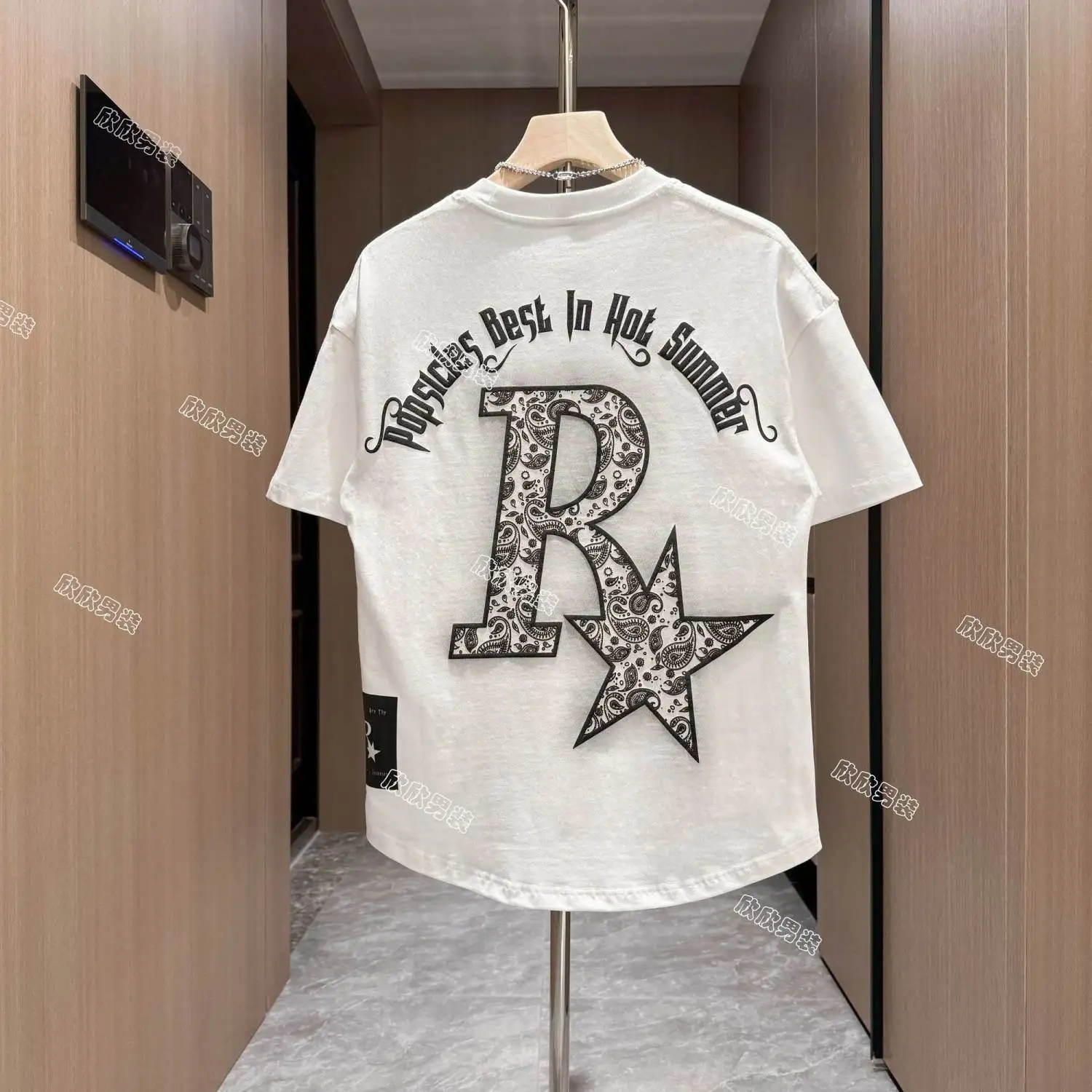 New Dovetail Top Ethnic Style Print Fashion Trendy Pure Cotton Short-sleeved T-shirt for Men