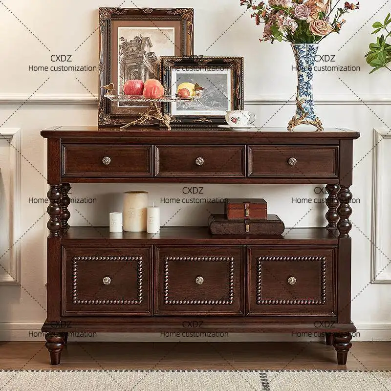 Retro home entrance cabinet, all solid wood storage, advanced sense of entry, living room aisle cabinet