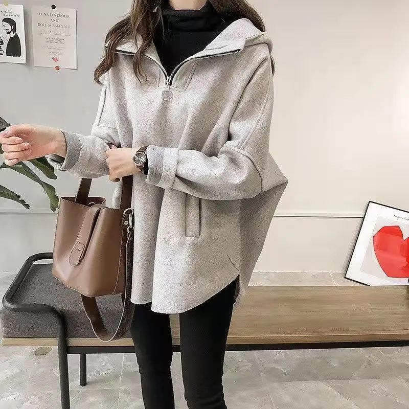 Autumn and winter new fleece hoodie women's hooded zipper Korean version loose student long sleeved pullover jacket