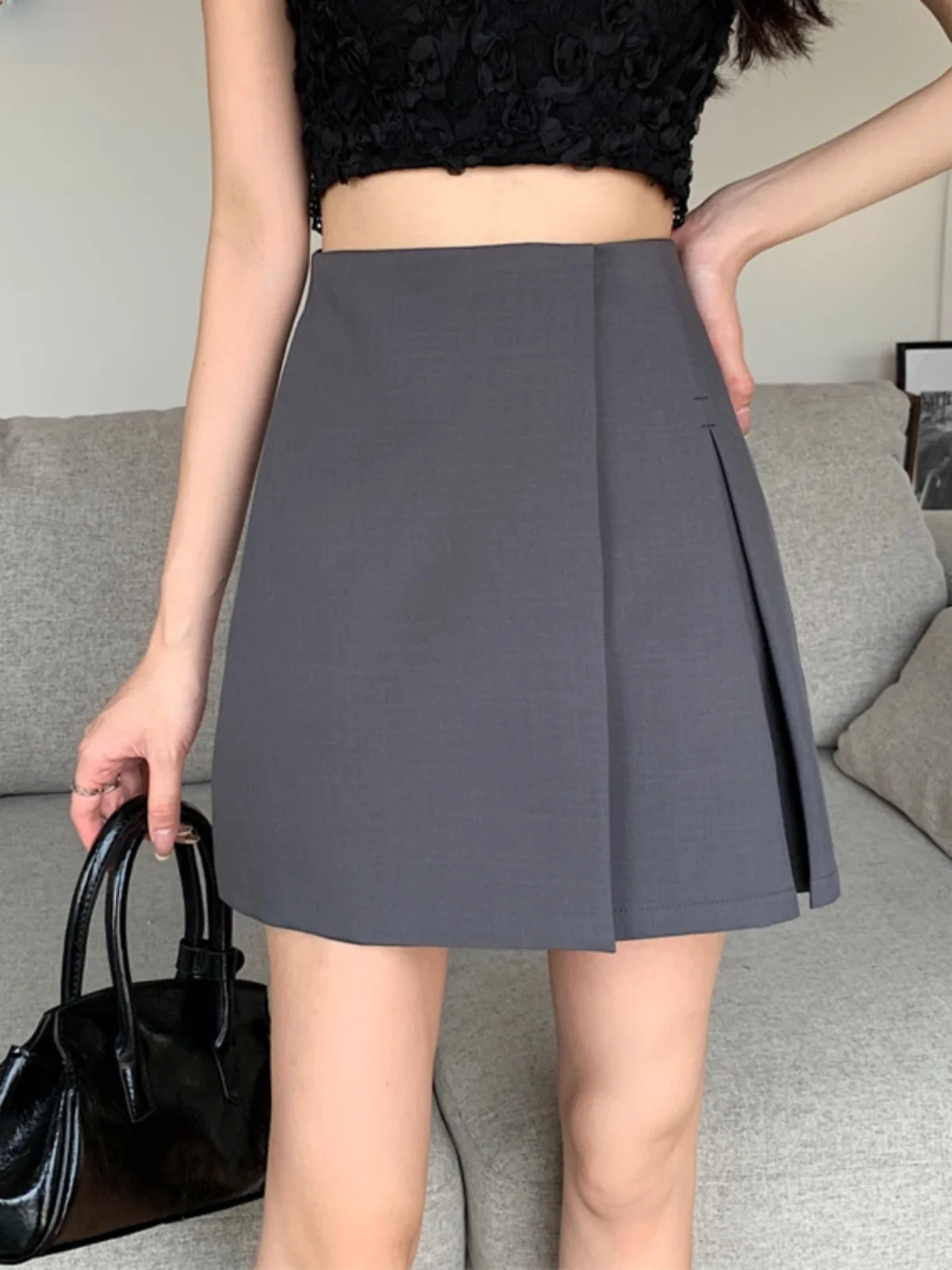 

Summer ey Suit Sle Pleated Skirt High Waist A-Line ort Skirt Pants Skirt Women's Faion New 2024 Small Size