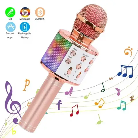 Led sem fio bluetooth microfone portátil para crianças cantando karaokê ktv luz colorida eliminar música alto-falante de som original