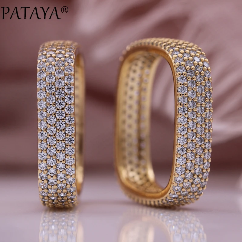 PATAYA New Micro-wax Inlay Natural Zircon Square Women Rings 585 Rose Gold Color Fashion Jewelry Gift Luxury Romantic Rings