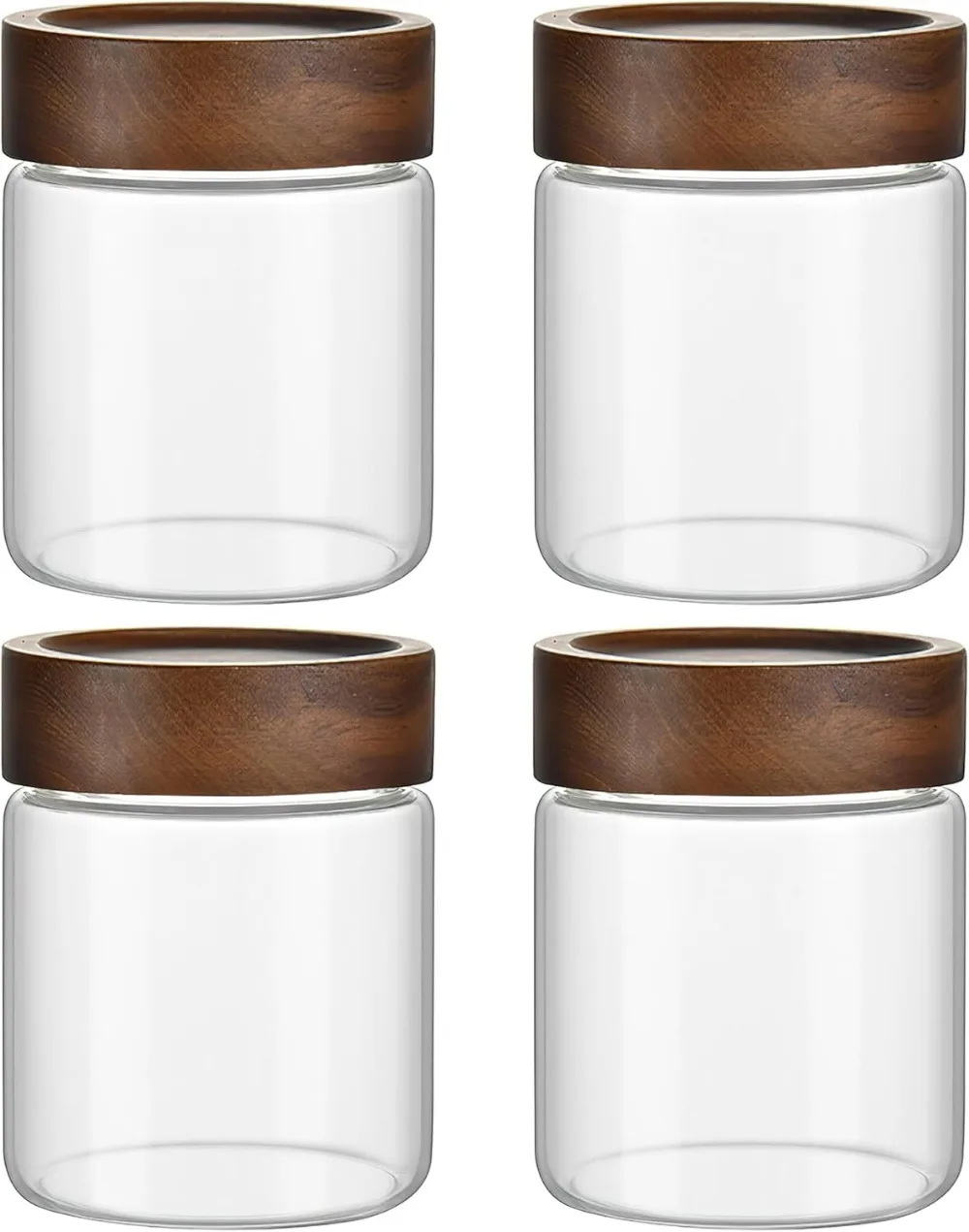 

4-Pack 12oz Clear Glass Canisters – Airtight Wooden Lid, for Oats, Snacks & Spices
