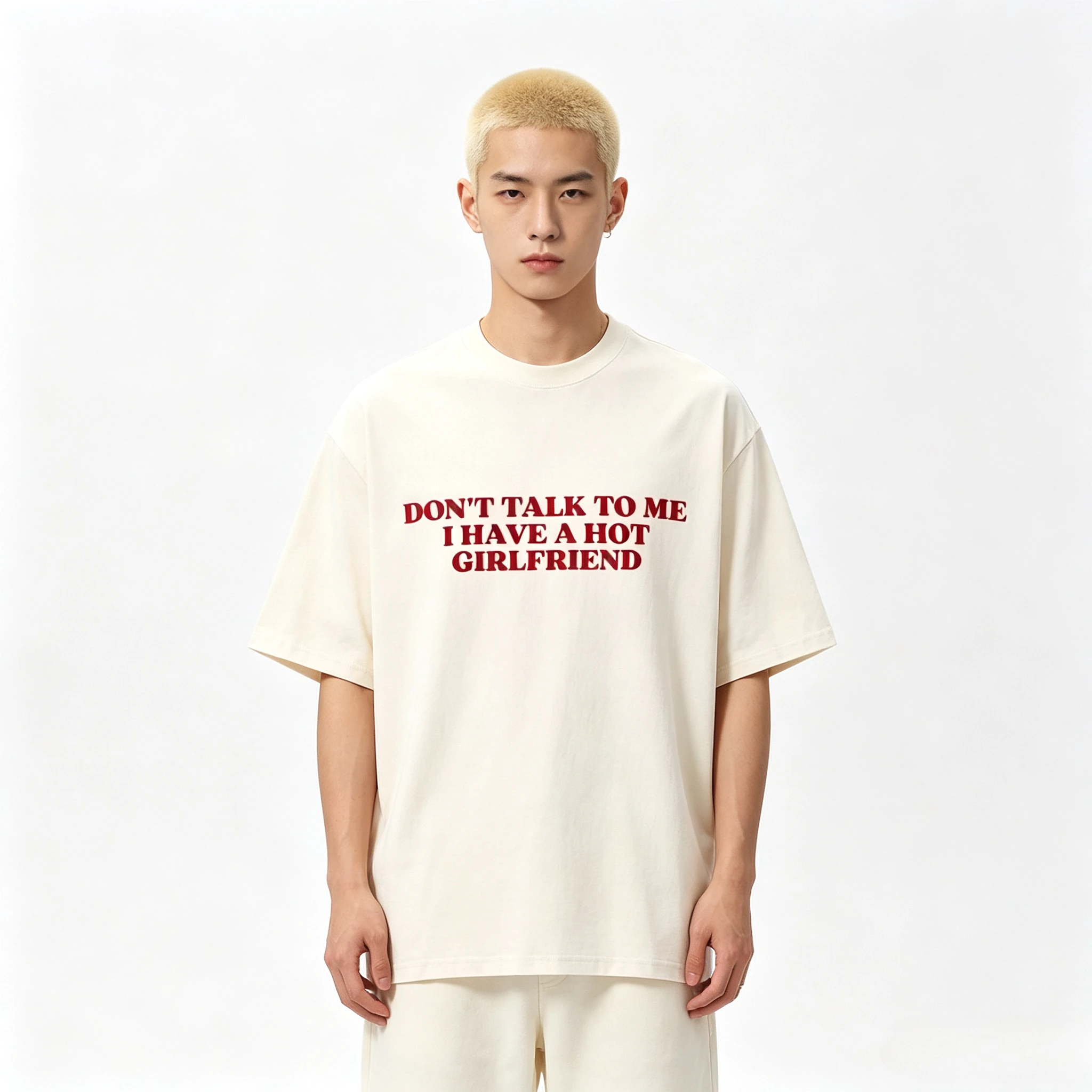 2026 Bestseller 'Don't Talk To Me I Have A Hot Girlfriend' Text Lustiges Meme Grafik T-Shirt Unisex Bedrucktes Kurzarm Outdoor Baumwoll-Tee