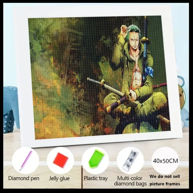 

1PC Roronoa Zoro One Piece Anime Diamond Painting Kit, 5D Full Drill DIY Sparkly Diamond Art Set, 40x50CM Crystal Rhinestone Gem