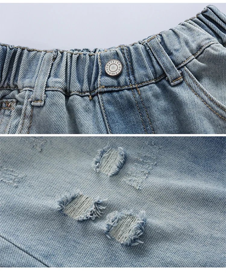 ZOETOPKID Mädchen Zerrissene Distressed Jeans Weite Hose mit Elastischem Bund Farbverlauf Denim-Hose für Kinder – Detail 12