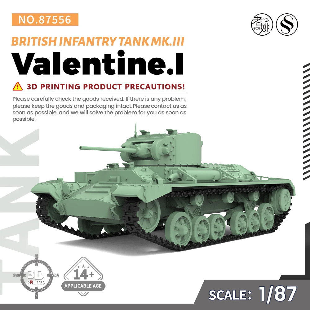 SSMODEL SS87556 1/87 HO Scale Railway Military Model Kit British Valentine.I Infantry Tank Mk.III