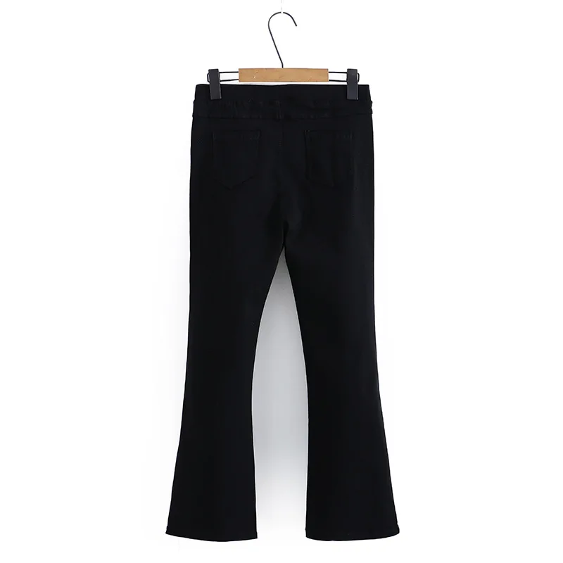 2023 Autumn Clothes Women Flare Pants Plus Size Slim Casual Leg Opening Four Oblique Buttons Black Stretch Bottoms Curve