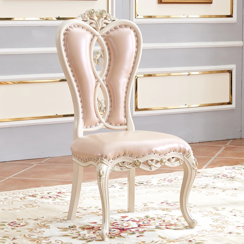 European Simple Dining Chair French Soft Bag Single Solid Wood Home Backrest Casual Italian Light Luxury Carved Home Chair