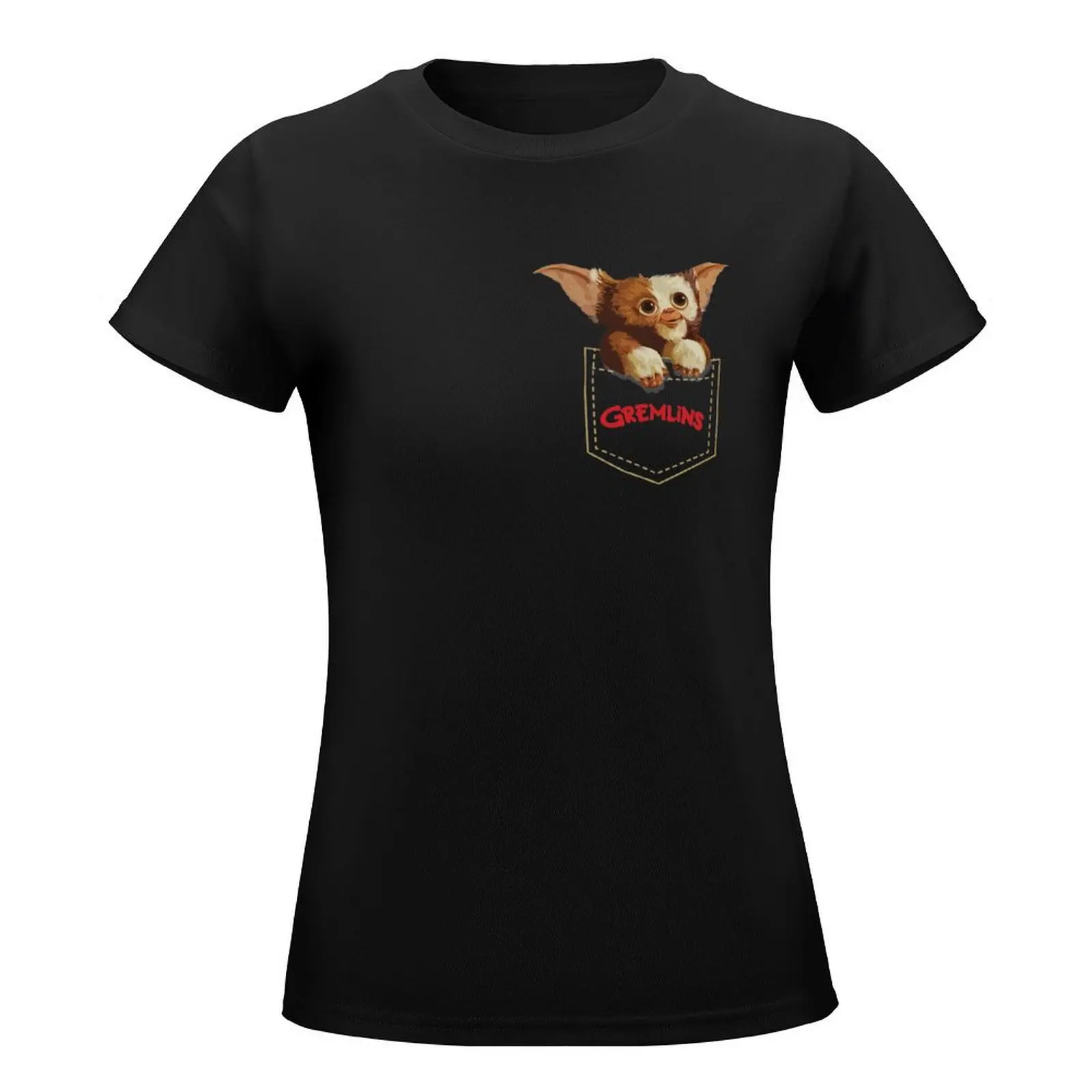 Pocket Pop Up Gremlins T-Shirt graphics Short sleeve tee tops tees Women tops