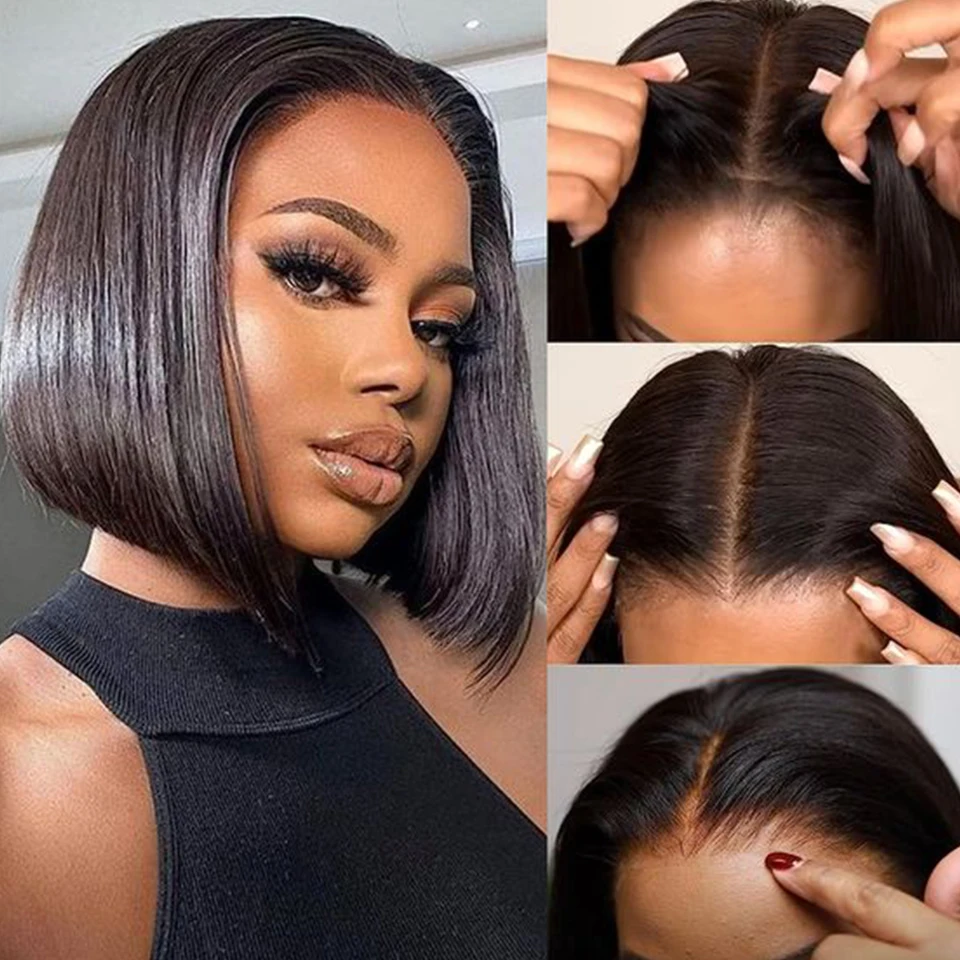 

Peruvian Short Bob Lace Front Wig Straight 13*5*2 T Part Lace Front Wig 180% Density Remy Human Hair Wigs For Black Women