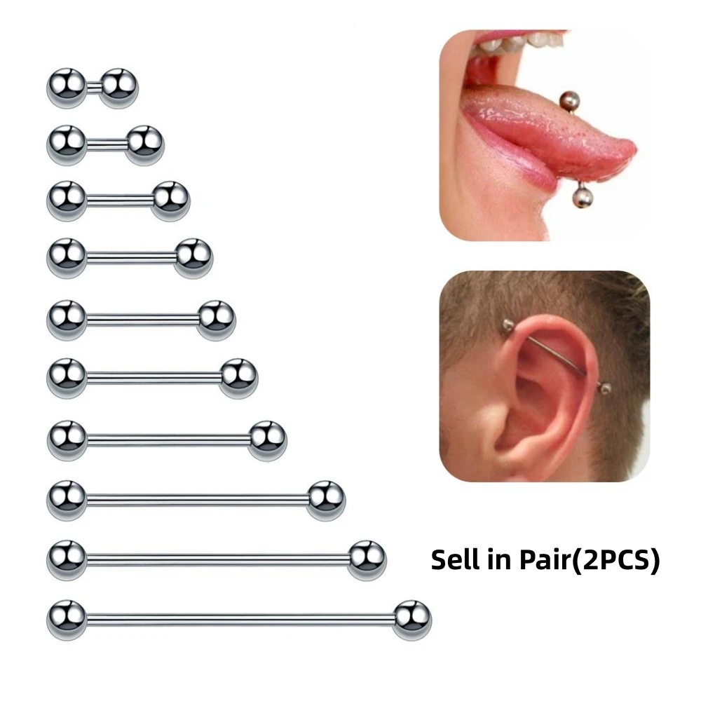 2PCS Stainless Steel Nipple Piercings Tongue Barbell Rings 14G 16G Bar Ear Tragus Auricular Bridge Earring Steel Gold Color