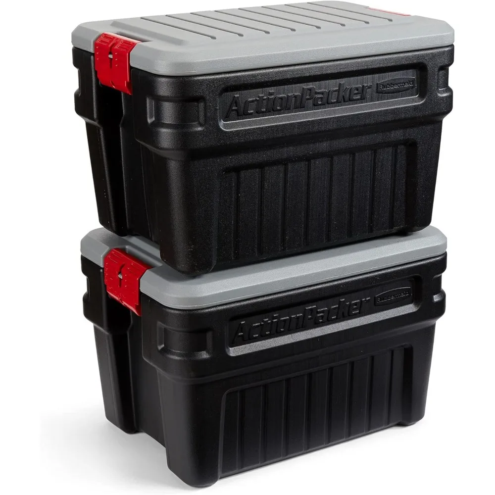 

24 Gal Lockable Storage Box Pack of 2, Outdoor, Industrial, Rugged, Grey and Black