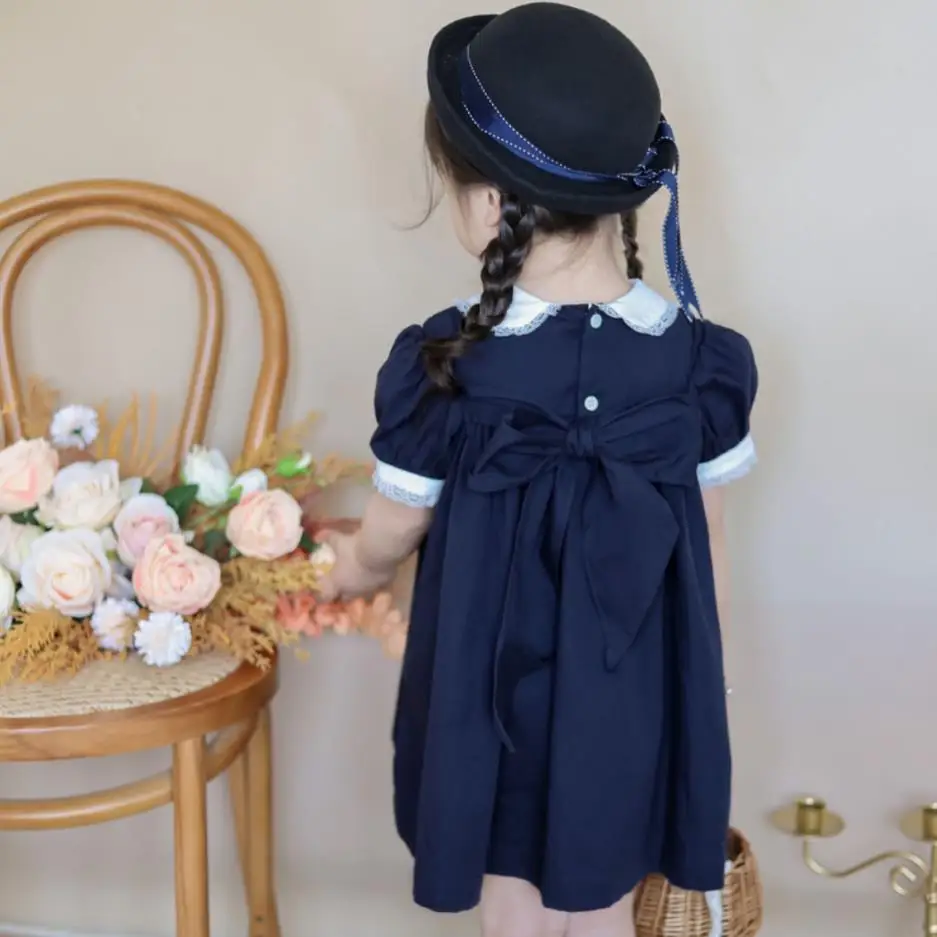 Vêtements Boutique espagnole pour bébés filles, 2 pièces, broderie smocks faite à la main, robes Style collège, A2460