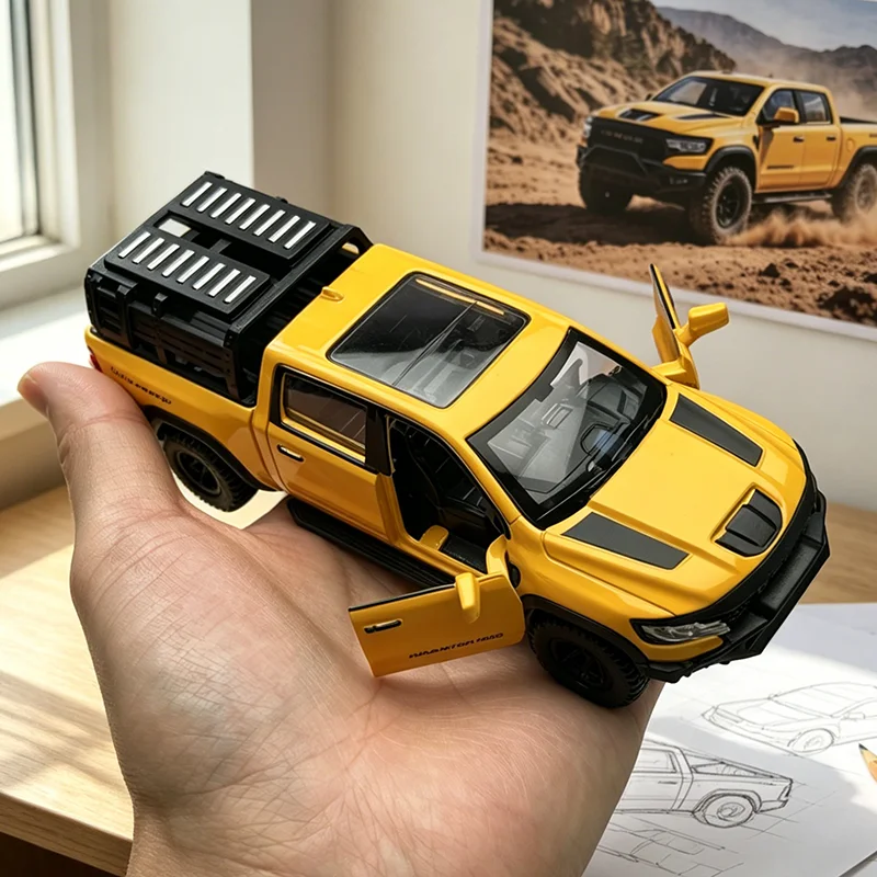 Modellino Auto in Lega 1:38 Dodge RAM 1000 TRX Mammoth Picku con Suono e Luci, Giocattolo per Bambini, Regalo di Compleanno