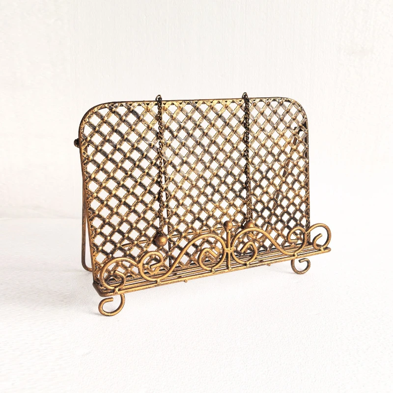 Vintage Distressed Durable Iron Art Foldable Desktop Book Stand Cookbook Shelf Reading Holder For Kitchen Tabletop Display