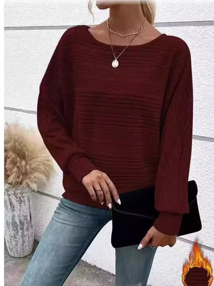 Suéteres holgados de manga larga para mujer, suéteres de cuello redondo a rayas, Color sólido, empalme cómodo, ropa informal de moda para mujer, Invierno 2024