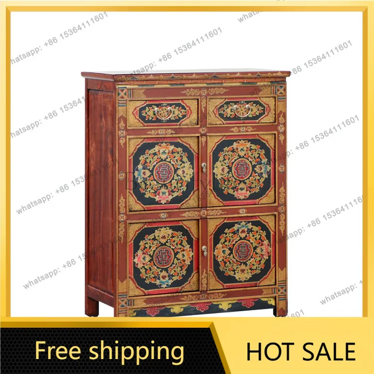 XX. New Chinese-style painted furniture Solid wood retro hand-painted entrance cabinet Door partition cabinet