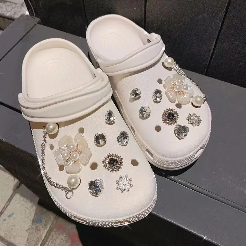 Ensemble de breloques de chaussures transparentes pour enfants, épingles de bricolage, ours, diamant, perle, décoration, trou, accessoires, cadeau pour filles