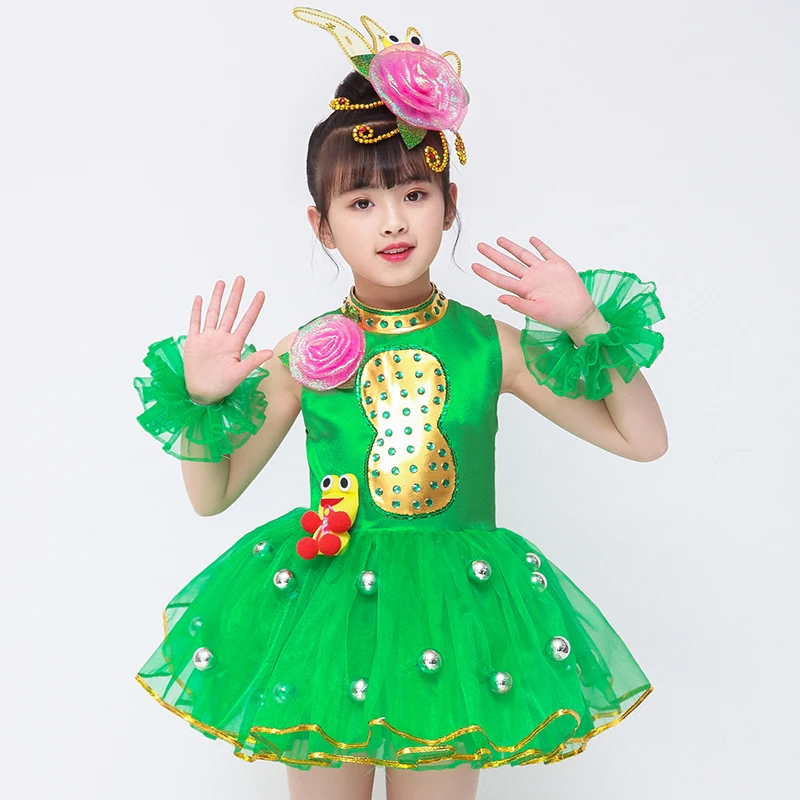 

Green Grass Tree Costume For Children Frog Cosplay Dress Animal Clothing School Stage Performance Clothes Kindergarten