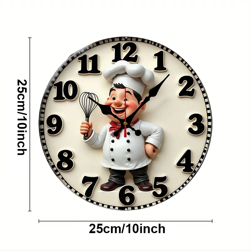 Happy Chef Kitchen Wooden Round Silent Hanging Wall Clock, Suitable For Living Room, Office, Study Room,Bedroom, Home Decoration