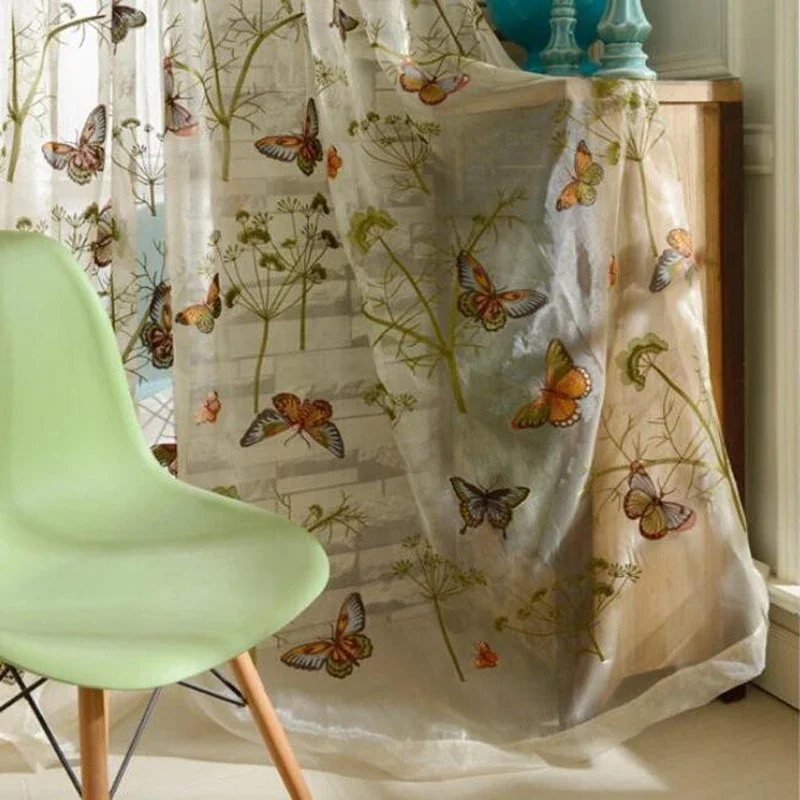 Organza Butterfly Embroidered Tulle Fabrics for Bedroom, Pastoral, High Grade Window Curtain, Living Room, Kitchen Decoration