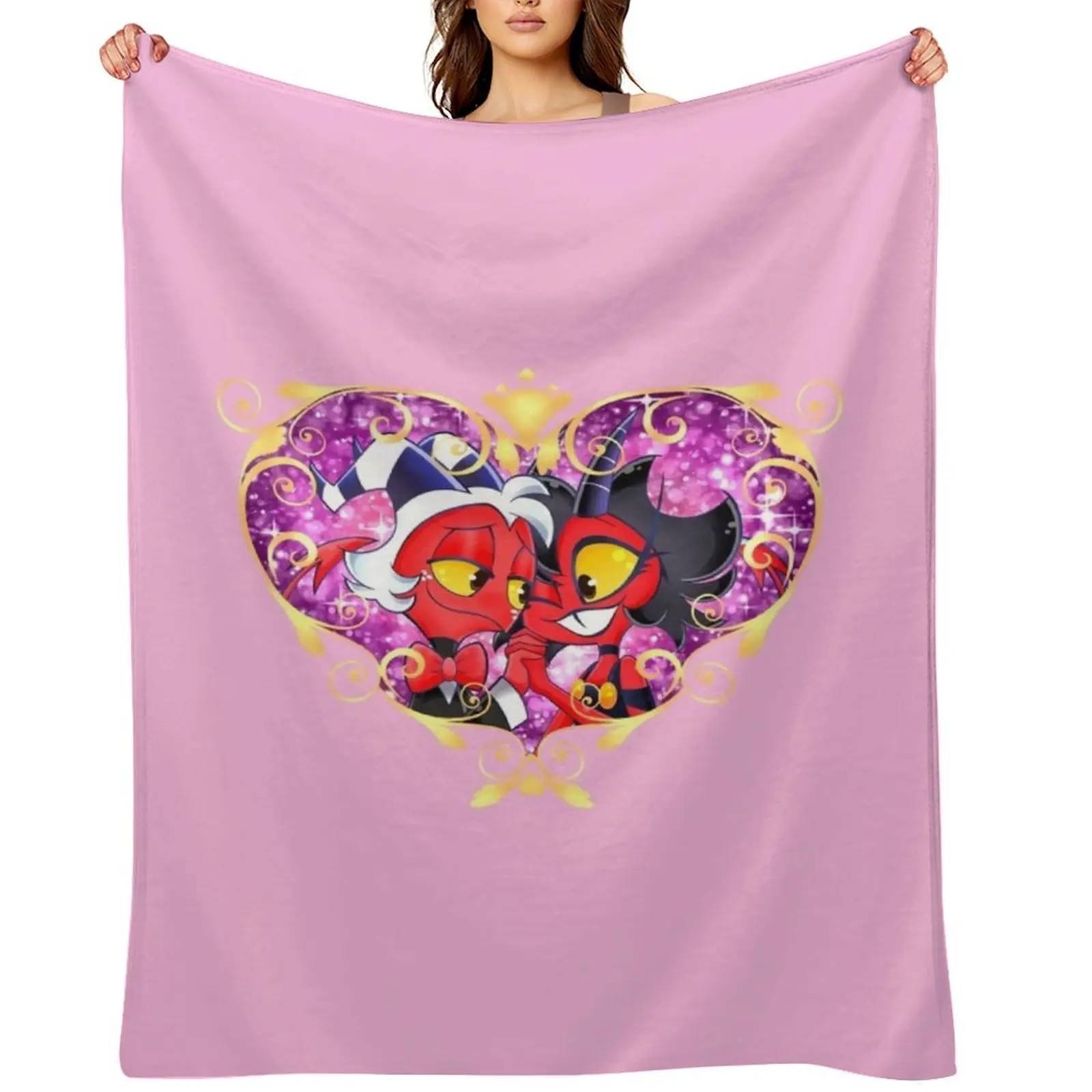 Helluva Boss Moxxie and Millie Heart Frame Throw Blanket Travel Vintage Large Hair Polar halloween Blankets