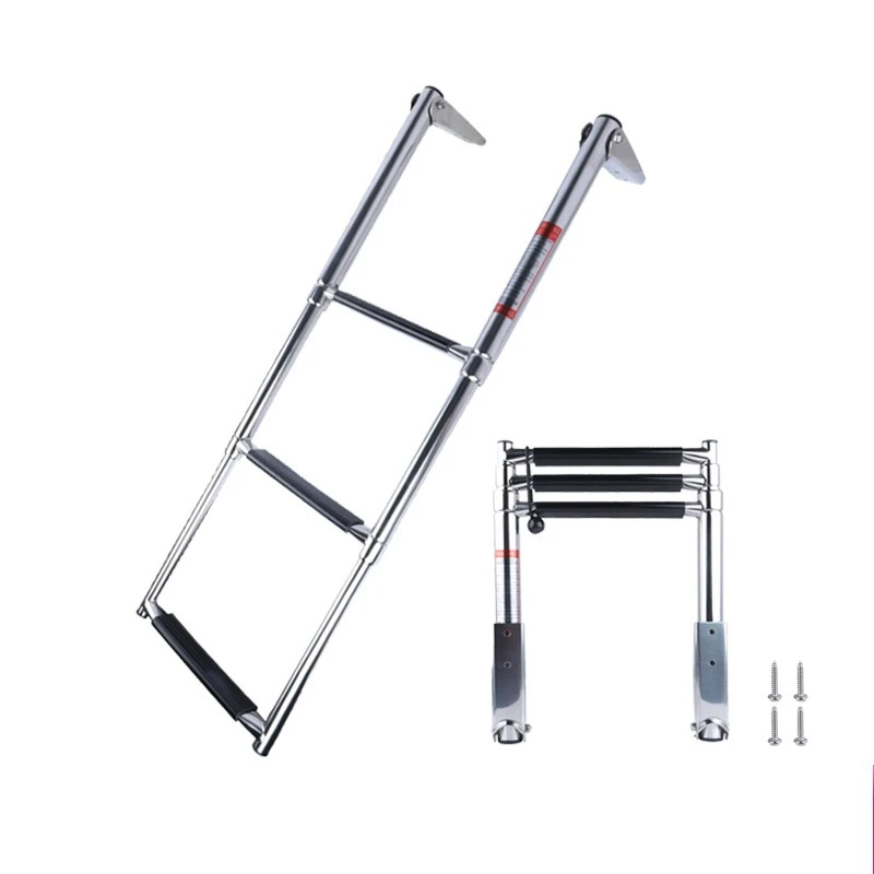

Stainless steel folding telescopic ladder Ship three-section ladder Anti-rust marine hardware Yacht accessories