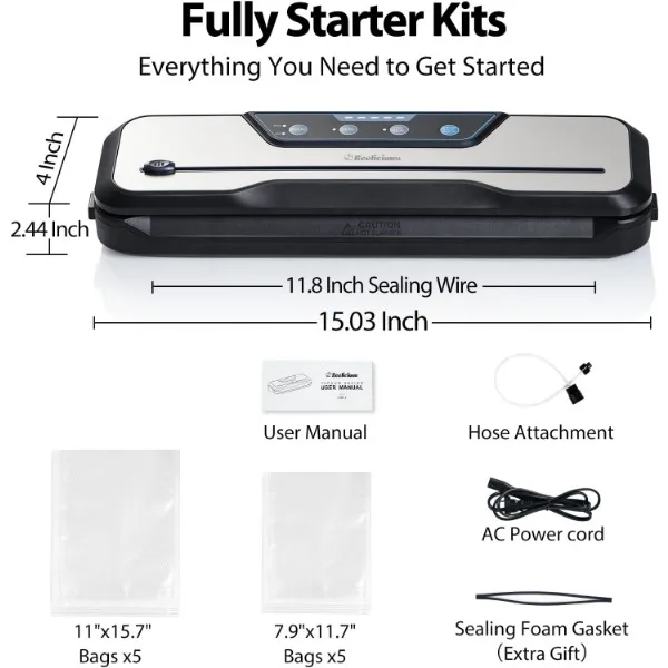 Vacuum Sealer Machine, with Starter Kit and 2-Year Warranty, Beelicious Automatic Air Sealing for Food Storage