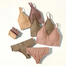 Women Bra And Panties Set Sports Seamless Bra Set Sexy G-String Thong Sexy Lingerie Set Fitness Crop Top Underwear Intimates