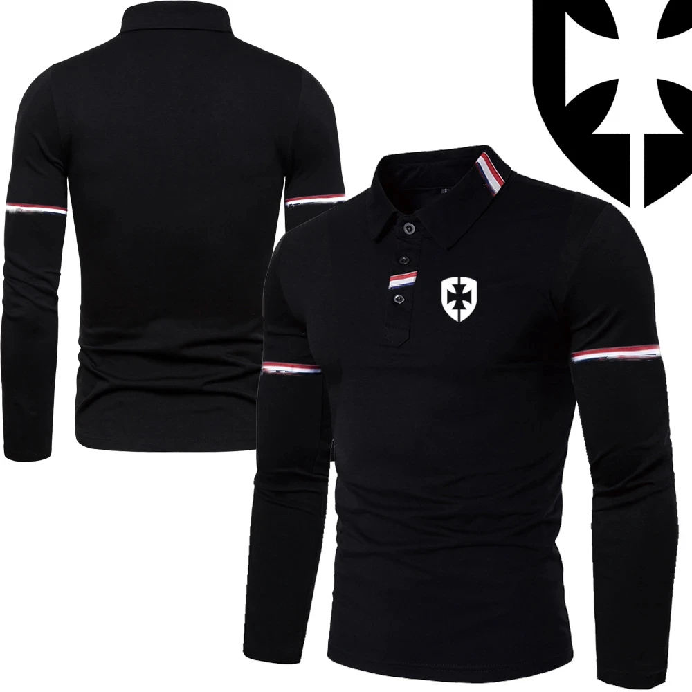 New Fashion Polo Shirt Men Top Quality Casual Long Sleeve Clothes Ribbon Embellished T-shirt