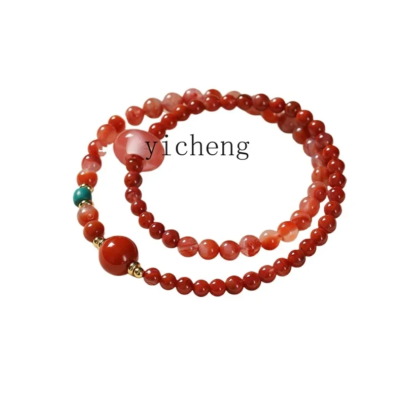 

XL gift double circle transfer ice floating south beaded women's bracelet natural genuine bead agate bracelet