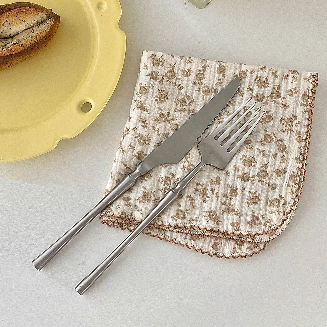 Korean Cute Style Pure Cotton Meal Mat And Cup Mat Manual Sewing Small Tablecloth Floral Pattern Restaurant Desktop Decoration